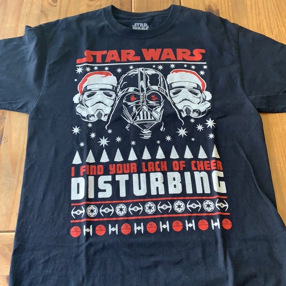 Black Star Wars Christmas shirt T-shirt shorts sleeve excellent condition size M